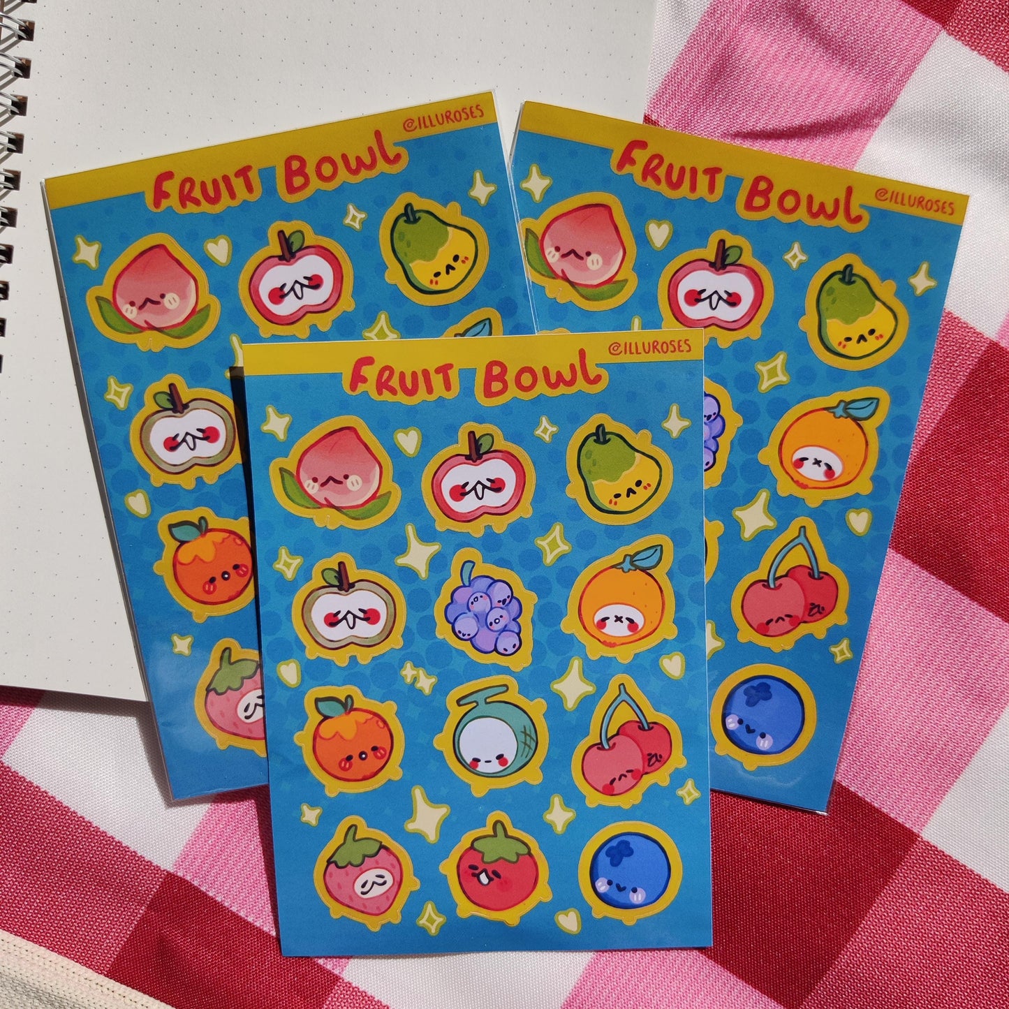 FRUIT BOWL A6 Sticker Sheet, 12 designs cute deco, bujo journal, scrapbook, photocard stickers, stationery gift