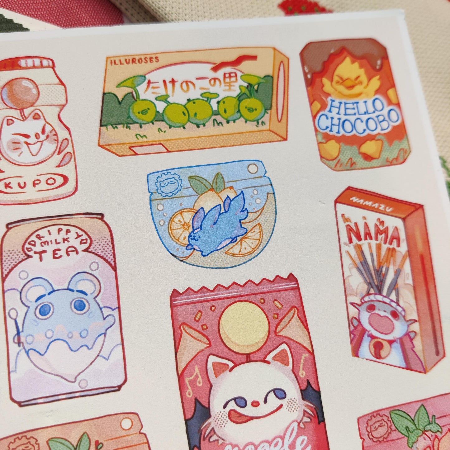 FFXIV minion snack A5 print, STICKER SHEET, 2 types, deco, final fantasy 14, moogle, korpukkur, ronka, fat cat, carby, chocobo