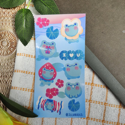 Fun Froggy STICKER SHEET, 12 designs 6 frogs | 75 x 150mm