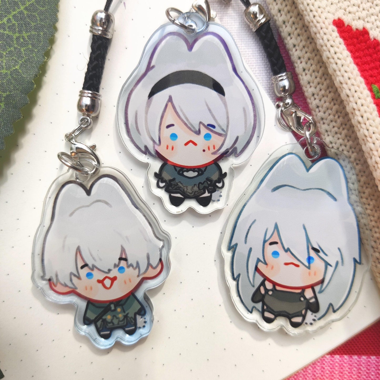 NIER Automata 9S, 2B, A2, Acrylic Phone Charm Double Sided