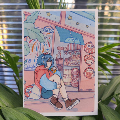 Original Storefront Daruma Art Print | A5 Square Print