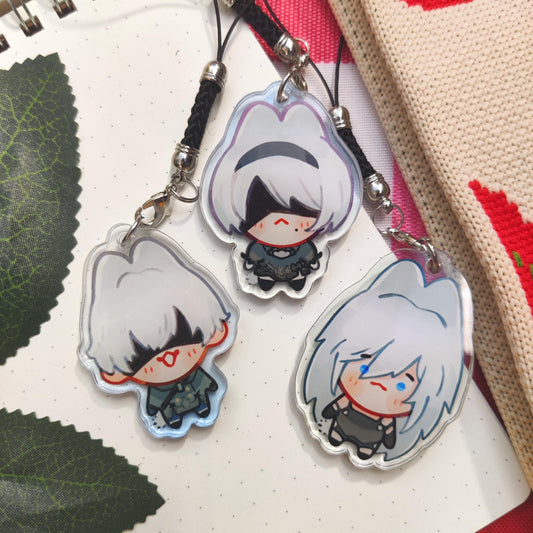 NIER Automata 9S, 2B, A2, Acrylic Phone Charm Double Sided