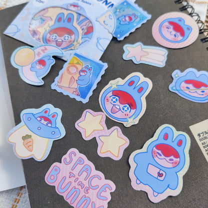 "space time bunny" vinyl sticker pack, 11 designs, 22pc