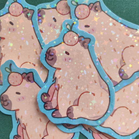 Chill Capybara Holographic Glitter sticker | 5cm x 6.5cm