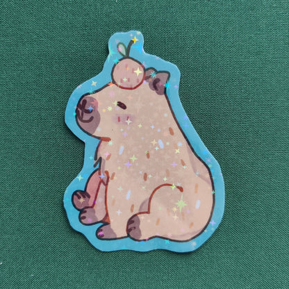 Chill Capybara Holographic Glitter sticker | 5cm x 6.5cm
