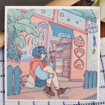 Original Storefront Daruma Art Print | A5 Square Print