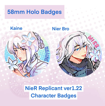 NIER Replicant ver1.22 58mm Holo Badges | Nier Bro, Kaine