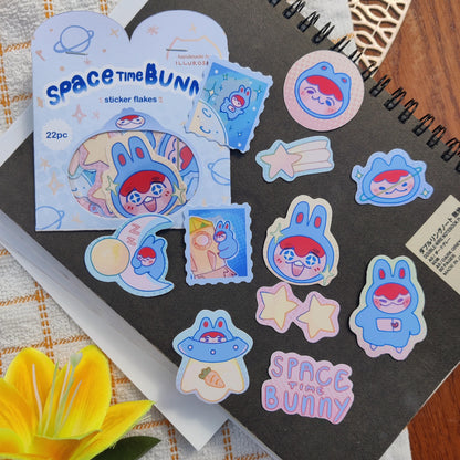 "space time bunny" vinyl sticker pack, 11 designs, 22pc