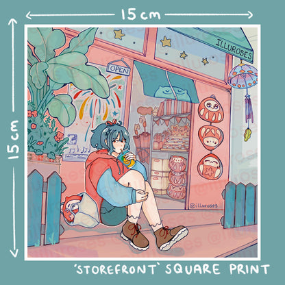 Original Storefront Daruma Art Print | A5 Square Print
