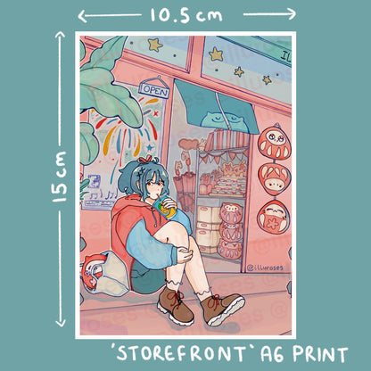 Original Storefront Daruma Art Print | A5 Square Print