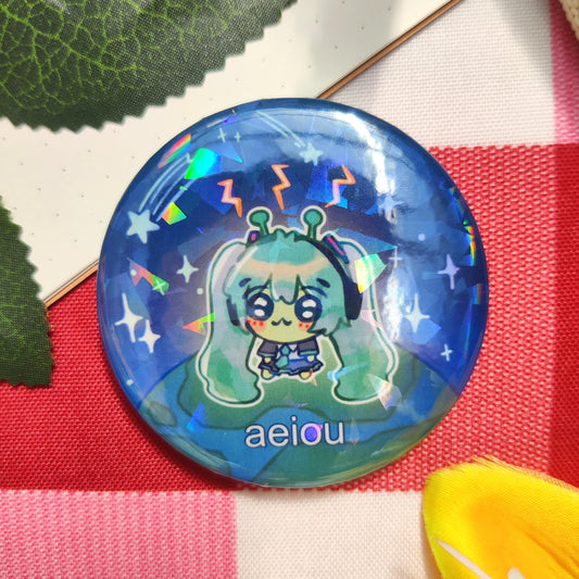 VOCALOID Glorp Miku, aeiou 58mm Holo Badges