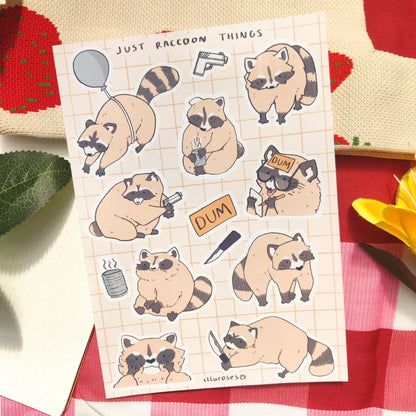 Just Raccoon Things Sticker Sheet | 148 x 210mm