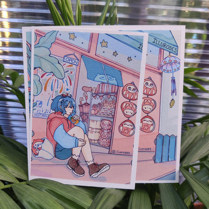 Original Storefront Daruma Art Print | A5 Square Print