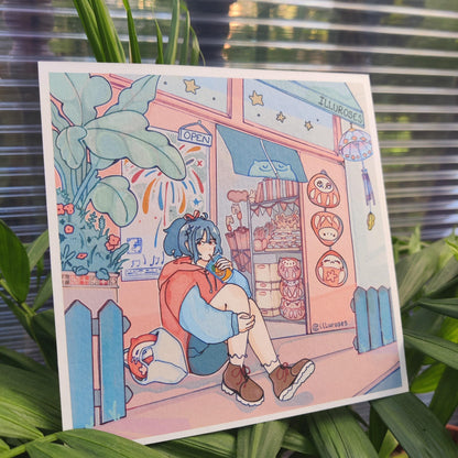 Original Storefront Daruma Art Print | A5 Square Print