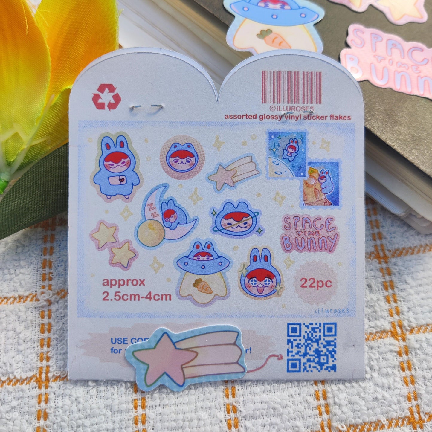 "space time bunny" vinyl sticker pack, 11 designs, 22pc