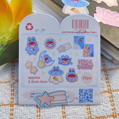 "space time bunny" vinyl sticker pack, 11 designs, 22pc