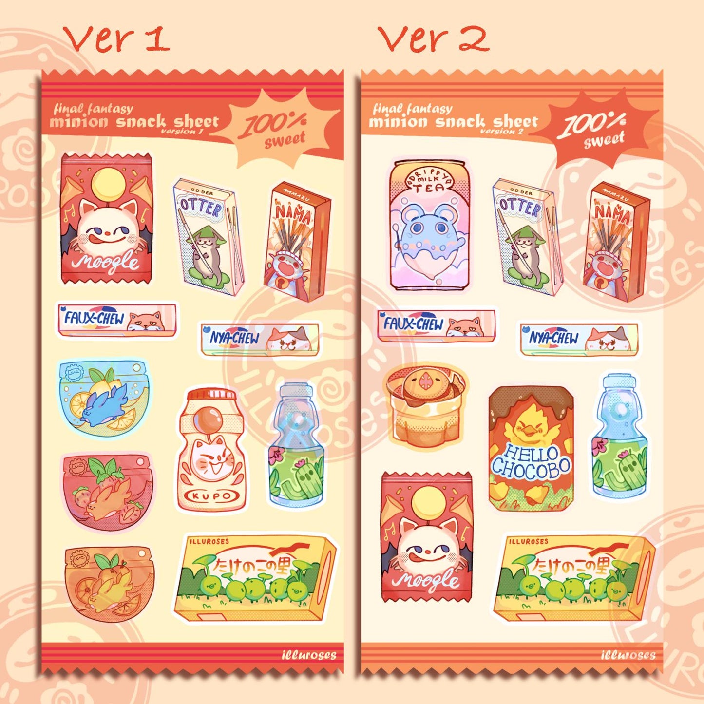 FFXIV Minions Snack Sticker Sheet | 75 x 150mm