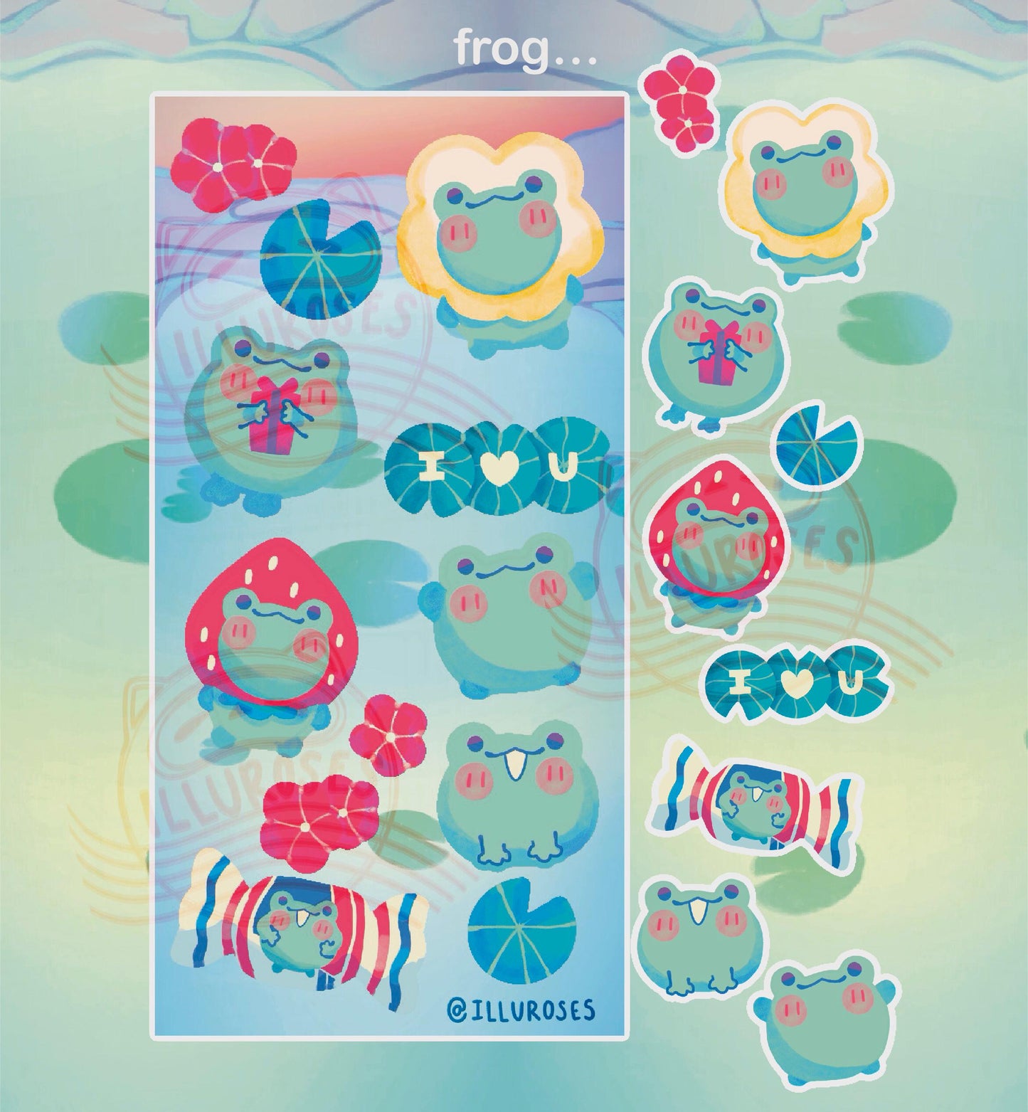 Fun Froggy STICKER SHEET, 12 designs 6 frogs | 75 x 150mm