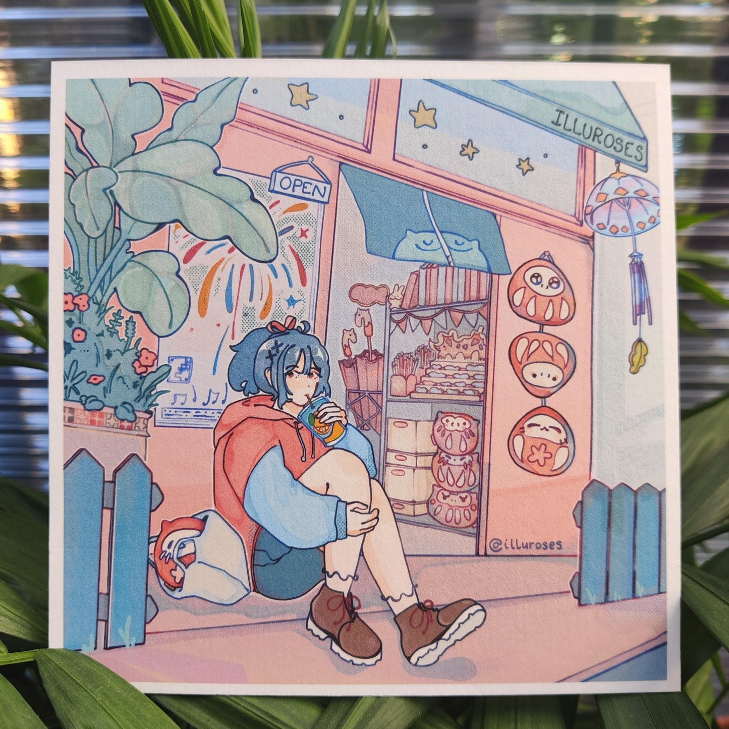 Original Storefront Daruma Art Print | A5 Square Print