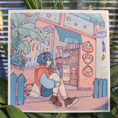 Original Storefront Daruma Art Print | A5 Square Print