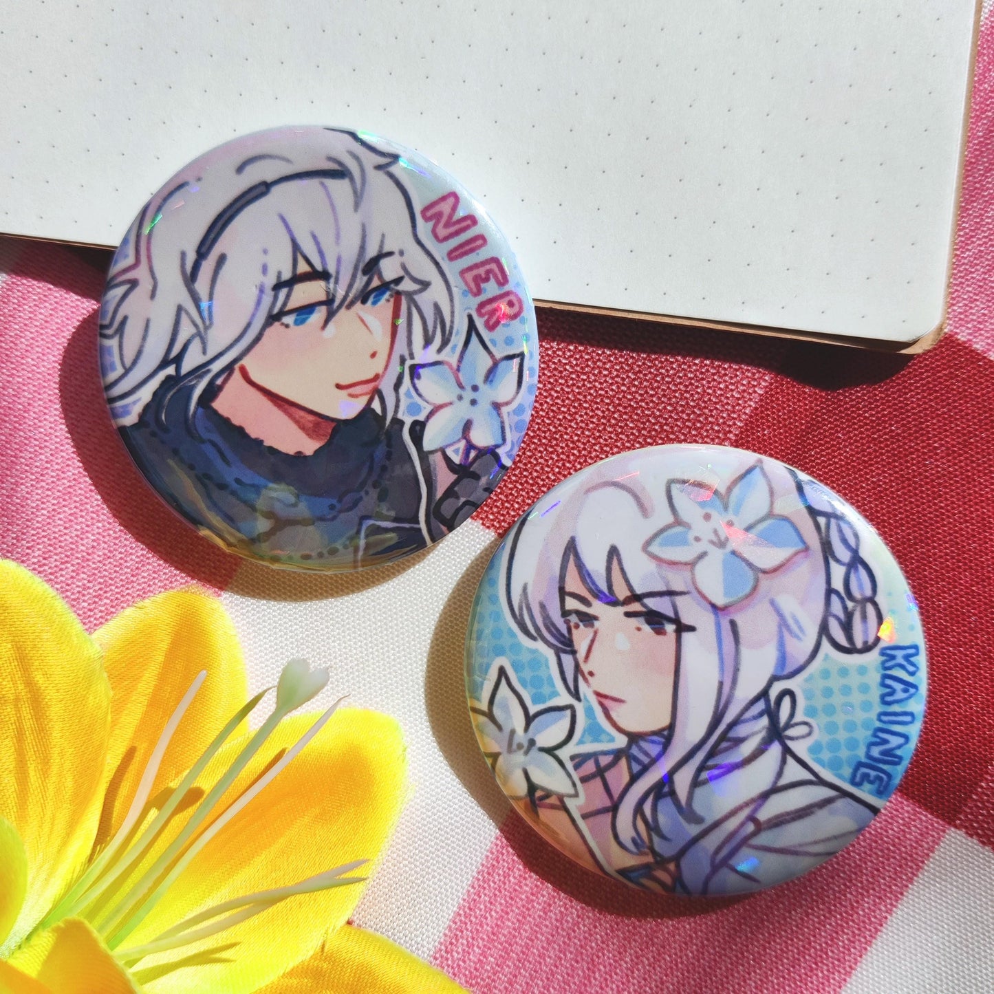 NIER Replicant ver1.22 58mm Holo Badges | Nier Bro, Kaine