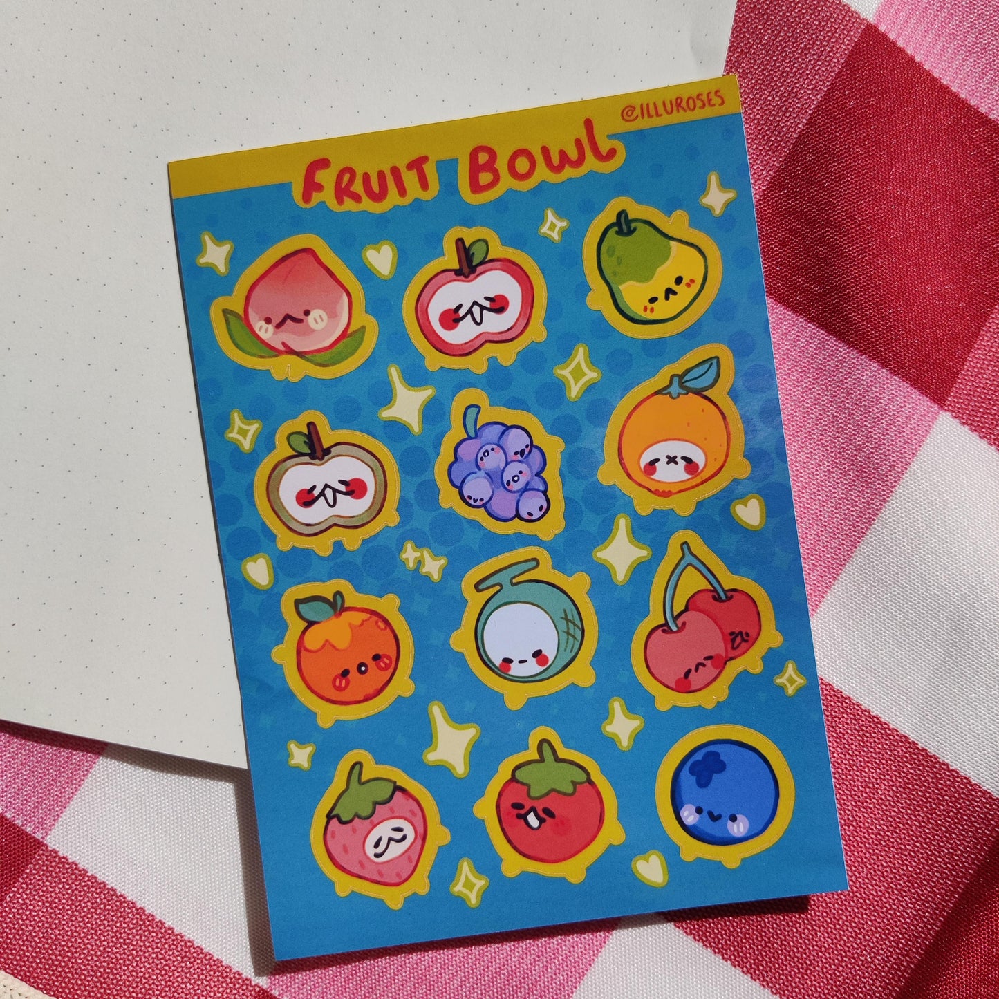 FRUIT BOWL A6 Sticker Sheet, 12 designs cute deco, bujo journal, scrapbook, photocard stickers, stationery gift