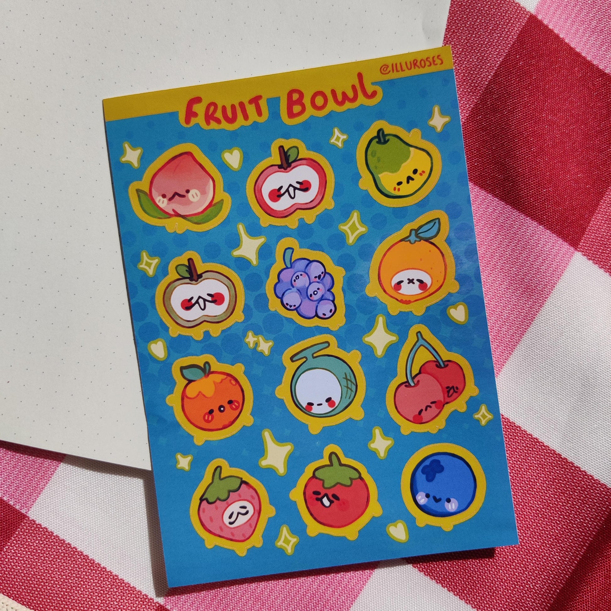 FRUIT BOWL A6 Sticker Sheet, 12 designs cute deco, bujo journal, scrapbook, photocard stickers, stationery gift