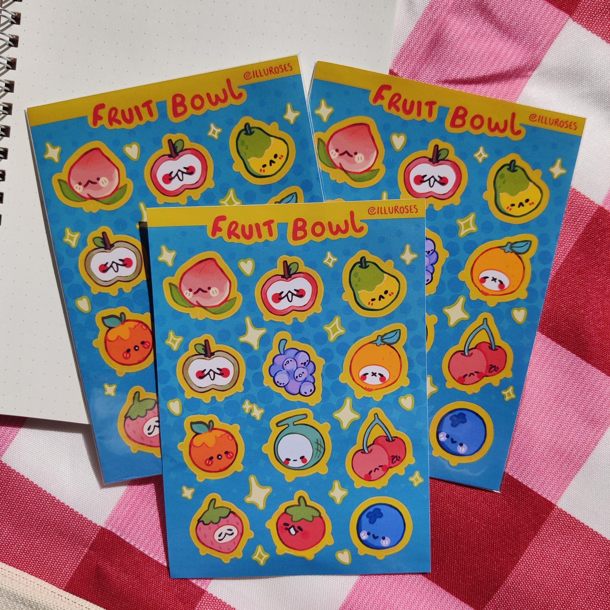 FRUIT BOWL A6 Sticker Sheet, 12 designs cute deco, bujo journal, scrapbook, photocard stickers, stationery gift