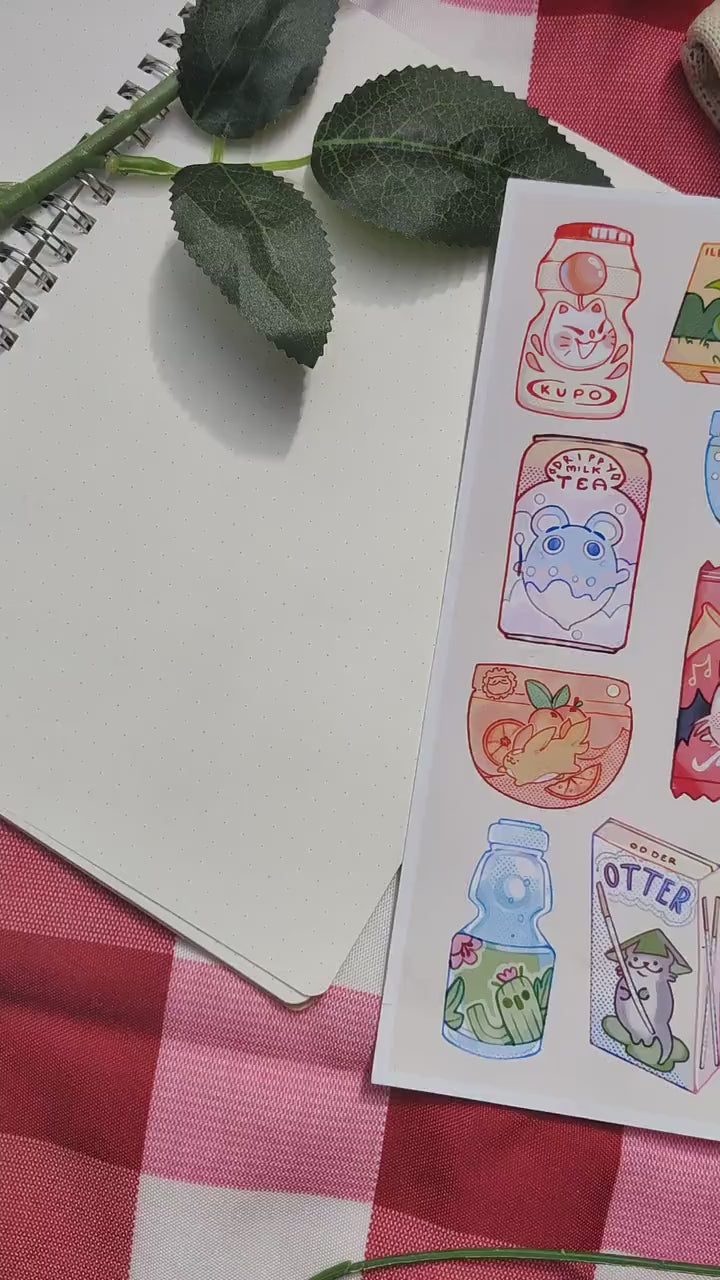 FFXIV minion snack A5 print, STICKER SHEET, 2 types, deco, final fantasy 14, moogle, korpukkur, ronka, fat cat, carby, chocobo